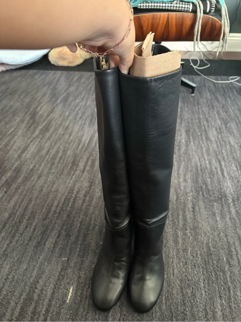 Tory Burch Black Leather Knee-High Block Heel Boots